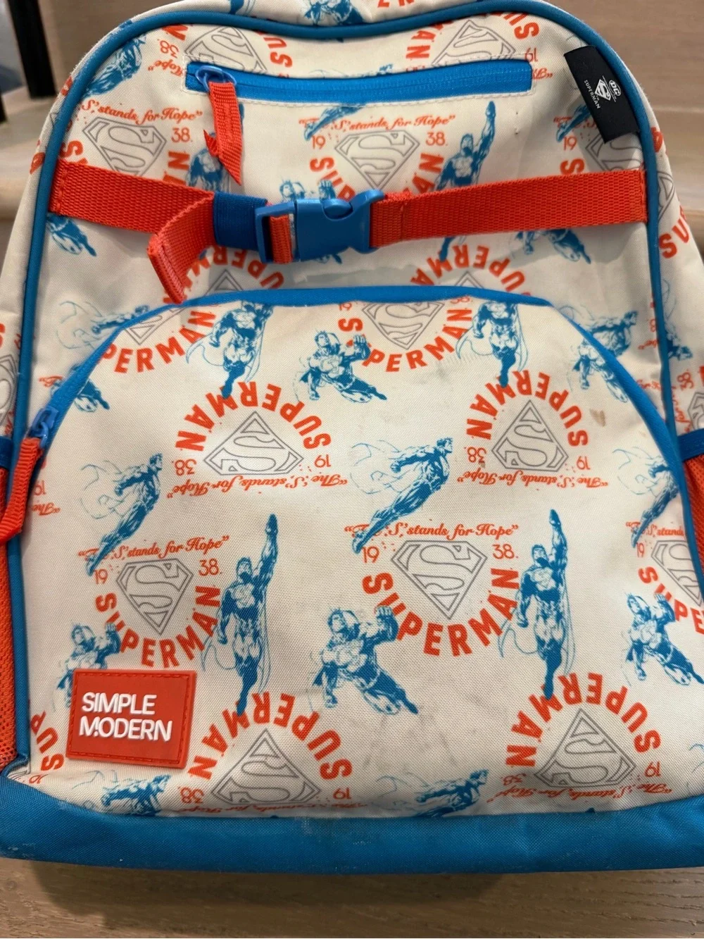 Simple Modern Kids' Cream Backpack & Lunch Bag Set with Blue and Red Accents